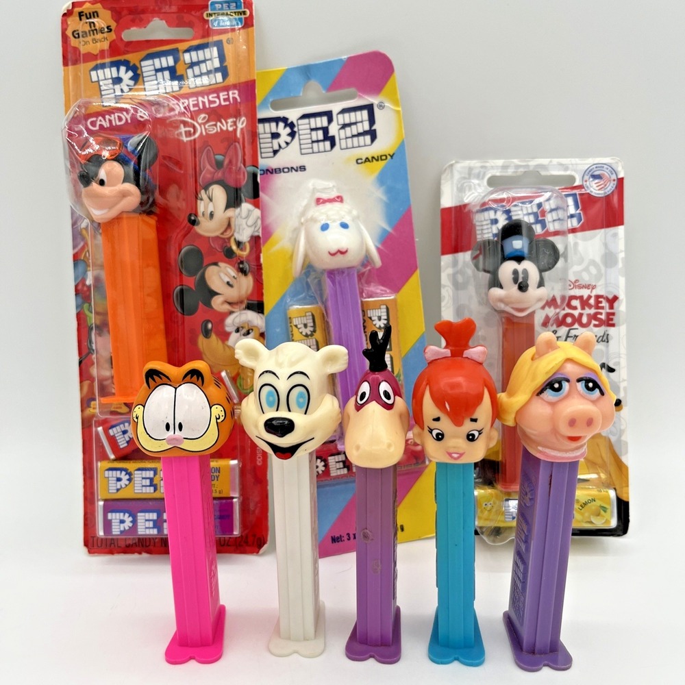 VTG PEZ Dispenser Lot Disney Mickey Mouse Garfield Lamb Sheep Thin Feet +5 Loose